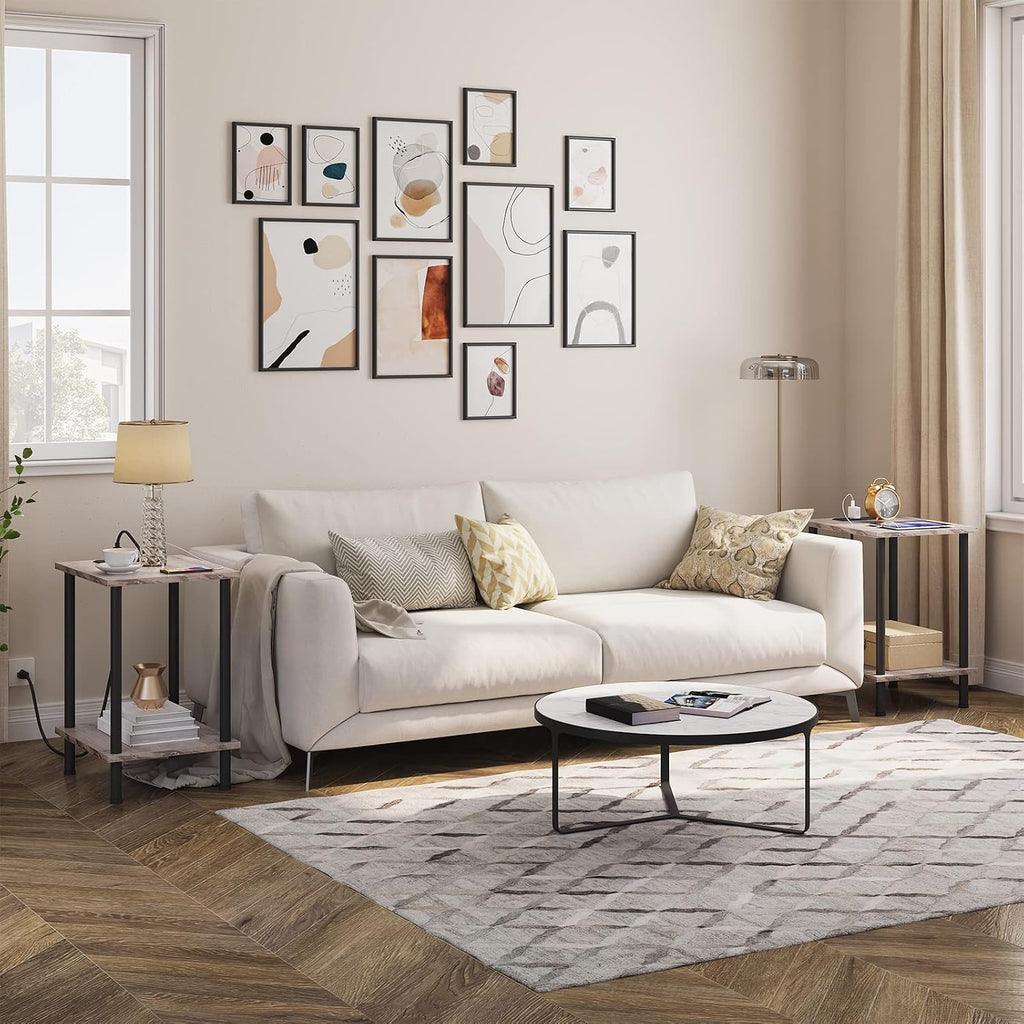 HOOBRO Side Table with Charging Station, Small End Table, Nightstand