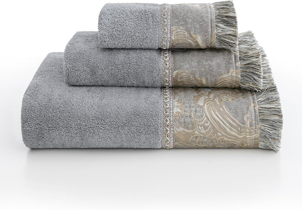 Loom and Mill Luxury Cotton Decorative Bath Towel Set 3 Piece, Grey