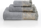 Loom and Mill Luxury Cotton Decorative Bath Towel Set 3 Piece, Grey