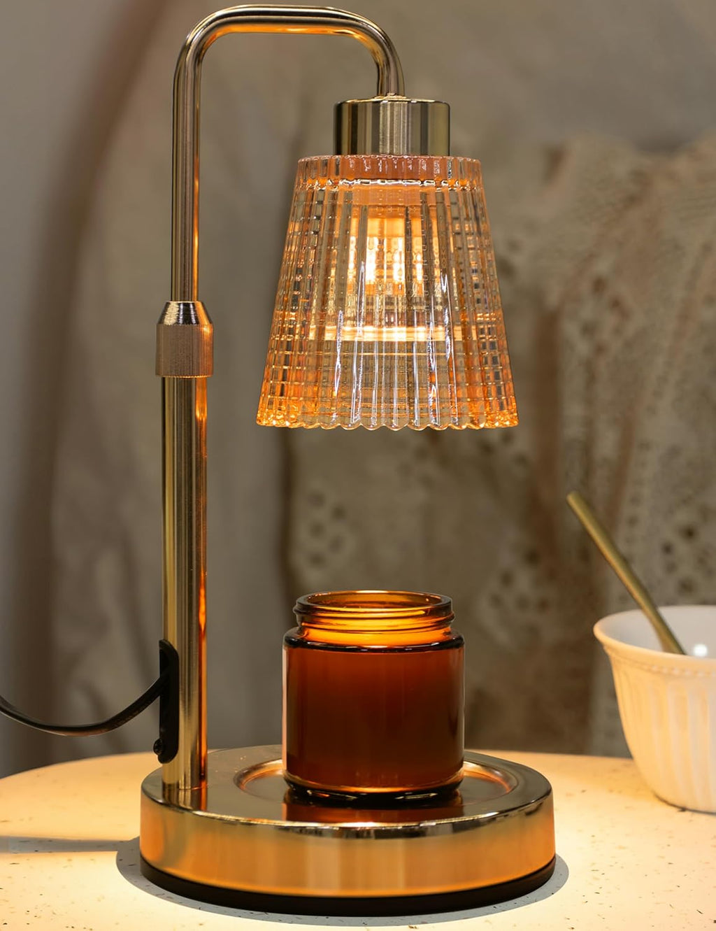 Marble Candle Warmer Lamp White with Cycle Timer, Dimmable Wax Melt Warmer