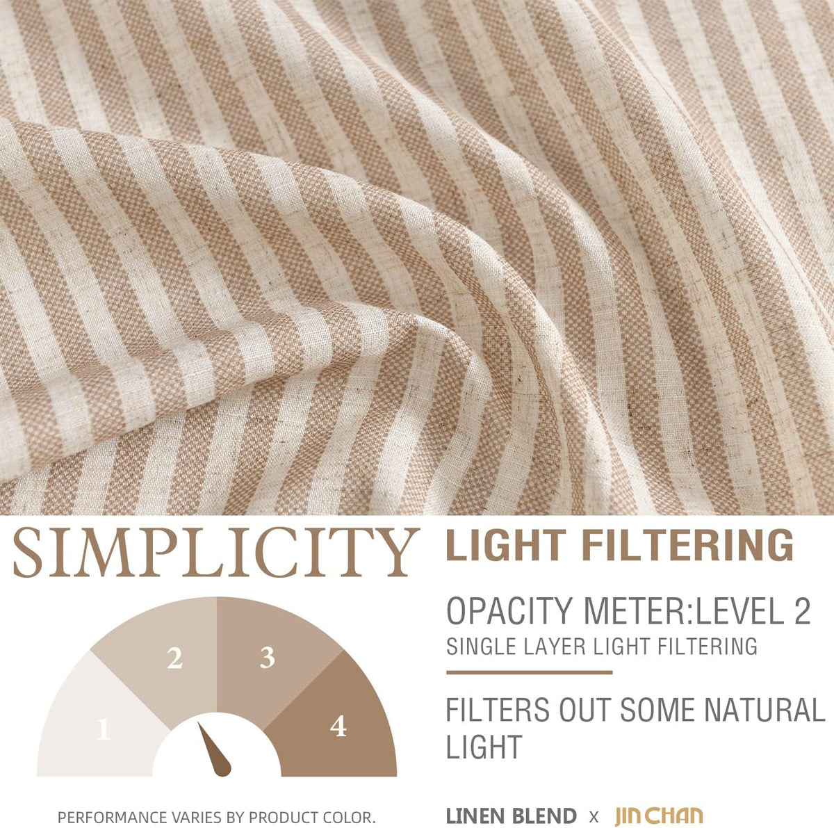 jinchan Linen Boxter Stripe Valances for Window 50 x 16 inch, Tan,1 Panel