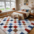 Shag Area Rug for Bedroom Living Room, 6x9 Fluffy Soft Colorful Checkered Rug - Image 4