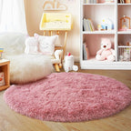 3'x3' Blush Round Rugs for Girls Bedroom, Ultra Soft Fluffy Circle Rug for Kids - Image 3