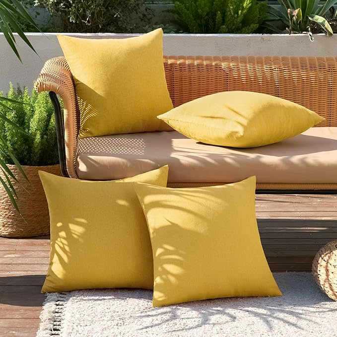 MIULEE Pack of 4 Decorative Outdoor Throw Pillow Covers Linen Waterproof Pillow - Image 3