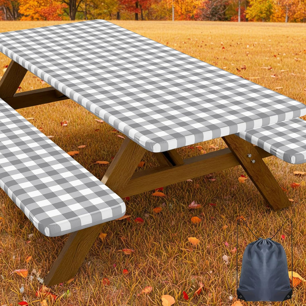 Smiry 5FT Picnic Table Cover with Bench Covers, Elastic Fitted Tablecloth