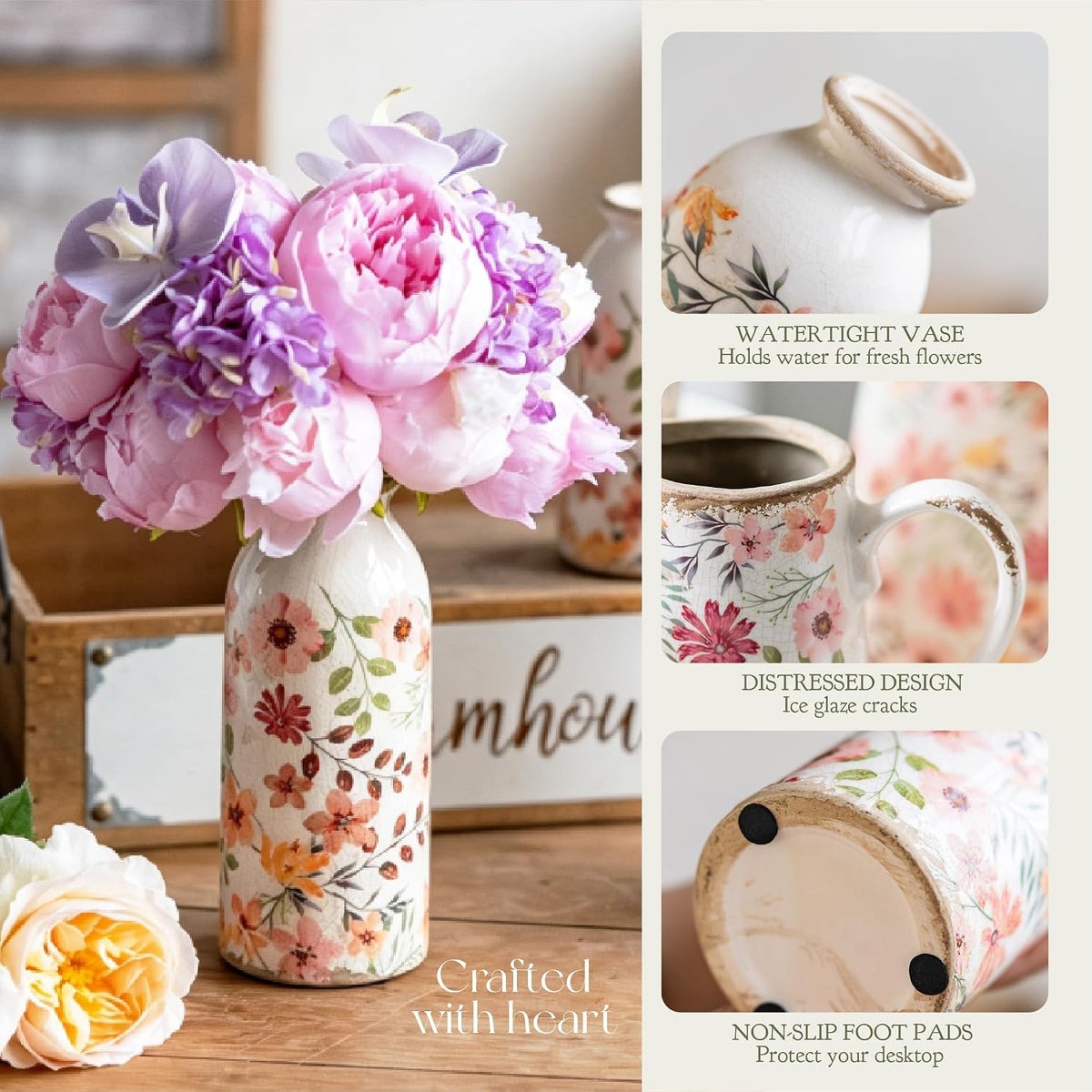 TEWEIQI Vintage Ceramic Small Vase, Farmhouse Rustic Décor, Home Decorative Vase for Your Kitchen, Bedroom, Office, Living Room, Bathroom& Shelf Centerpiece Table Decorations (Retro Creative Style S)