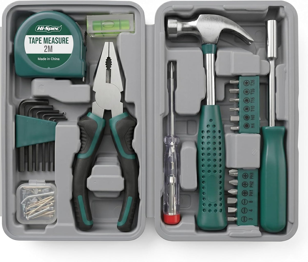 Hi-Spec Small Tool Kit Compact Set for Home and Office DIY, Green