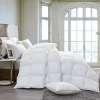 Luxurious Goose Feather Down Fiber Comforter King Size, Extra Fluffy Duvet Insert, Ultra-Soft, Breathable, Baffle Box Design, All Season Hotel Luxury (Palatial King 120" x 98" White)