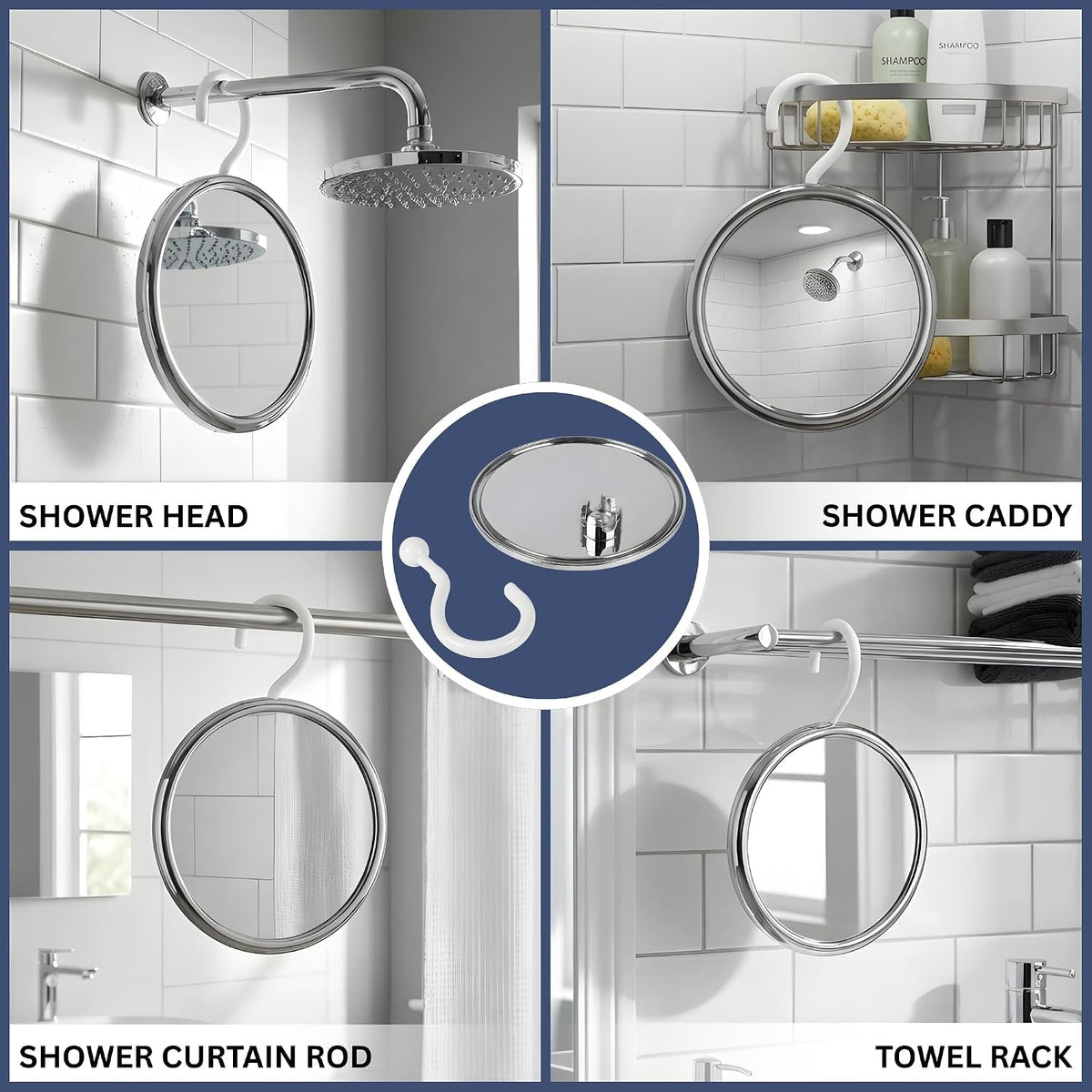 MIRRORVANA Hangable Fogless Shower Mirror, 360° Swivel Hook, 6.7" (Chrome)