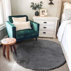 Grey Round Rugs 4Ft for Living Room Bedroom, Fluffy Fuzzy Shag Shaggy Circle - Image 3