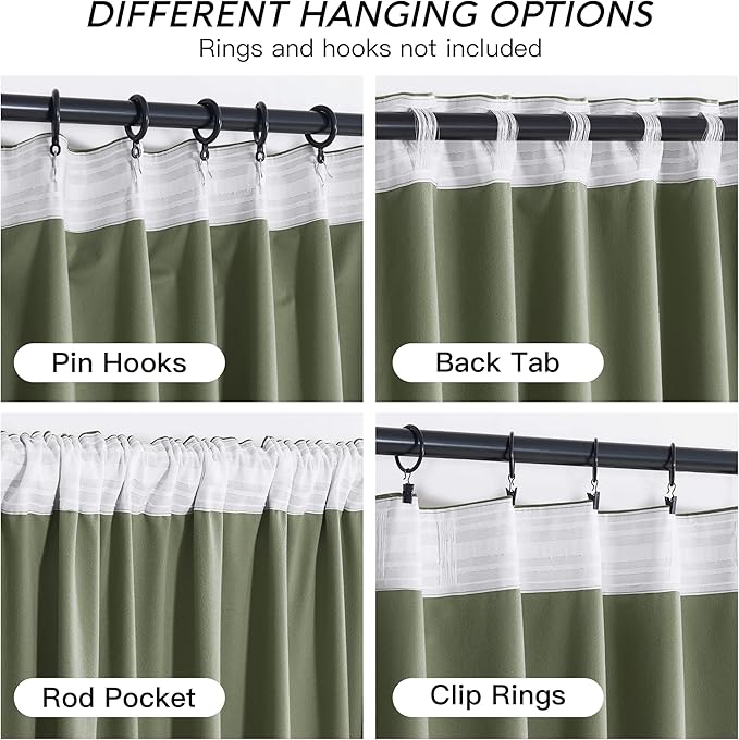 RYB HOME Sage Green Velvet Curtains 96 inch, Room Darkening Super Soft Velvet - Image 4