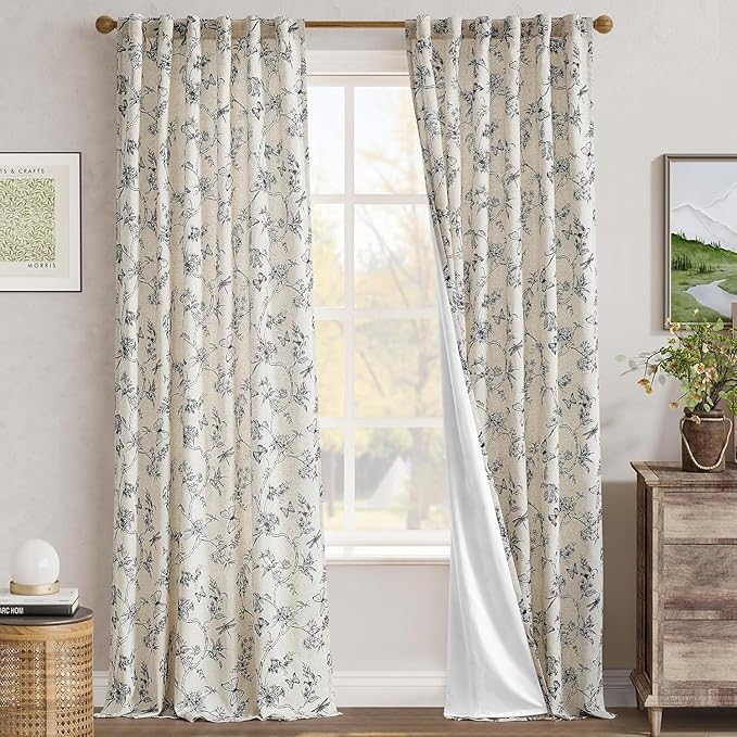 jinchan Floral Curtains Lined Linen Blend Curtain - Image 7