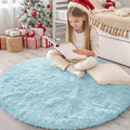 OLANLY Light Blue Round Rugs for Bedroom by OLANLY