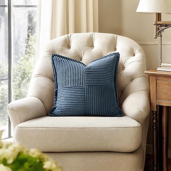MIULEE Blue Corduroy Decorative Euro Sham Pillow Covers 24x24 Inch - Image 4
