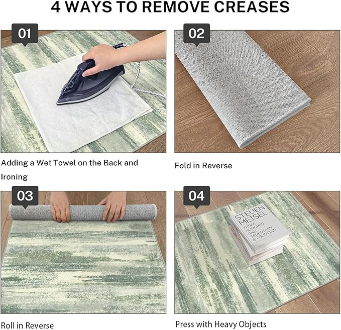 Lansny Modern Abstract Runner Rug 2x5, Sage Green Grey Washable Kitchen Runner - Image 3