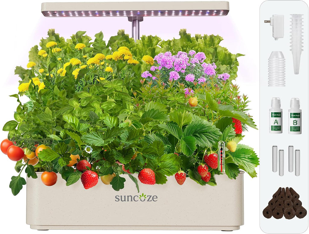 SUNCOZE Hydroponics Growing System, Compact 12 Pods Indoor Garden, Beige