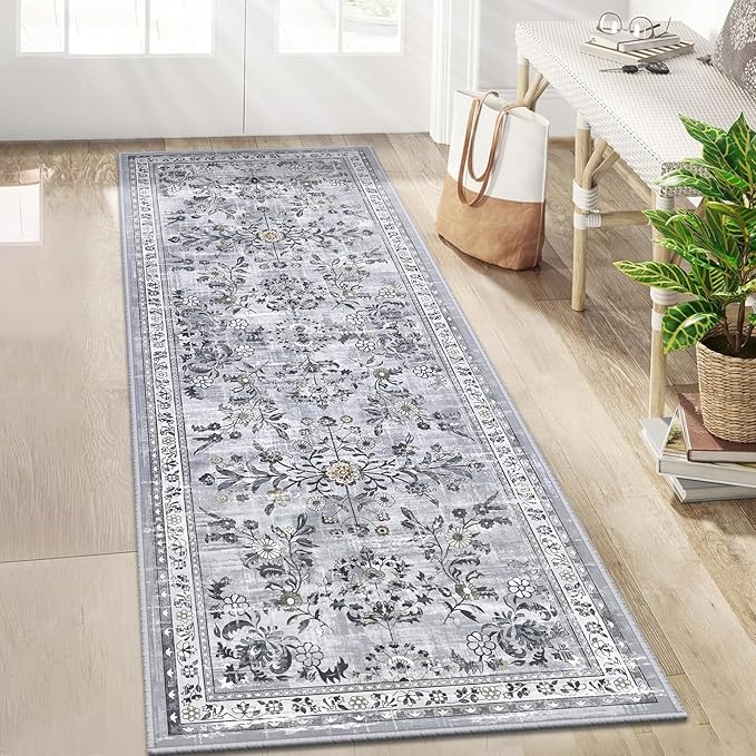 Yamaziot Washable Runner Rug 2x6 – Non Slip Boho Floral Hallway Runner Rug by Yamaziot