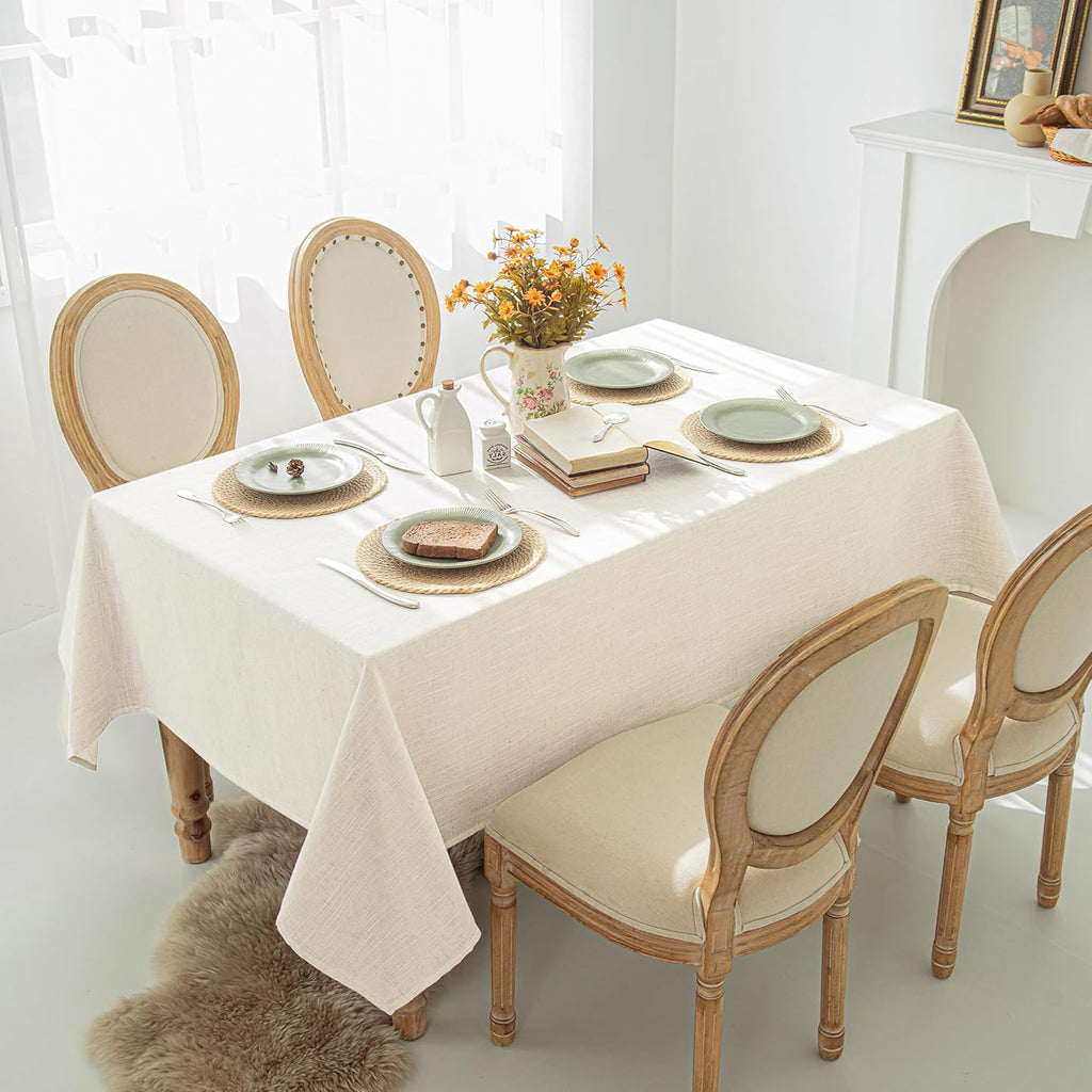 Natural Linen Textured Rectangle Tablecloth, Slubby Lightweight Table Cloth 52 x 108 Inch, Water Resistant Stain Resistant Farmhouse Burlap Table Cover for Kitchen Dining Room