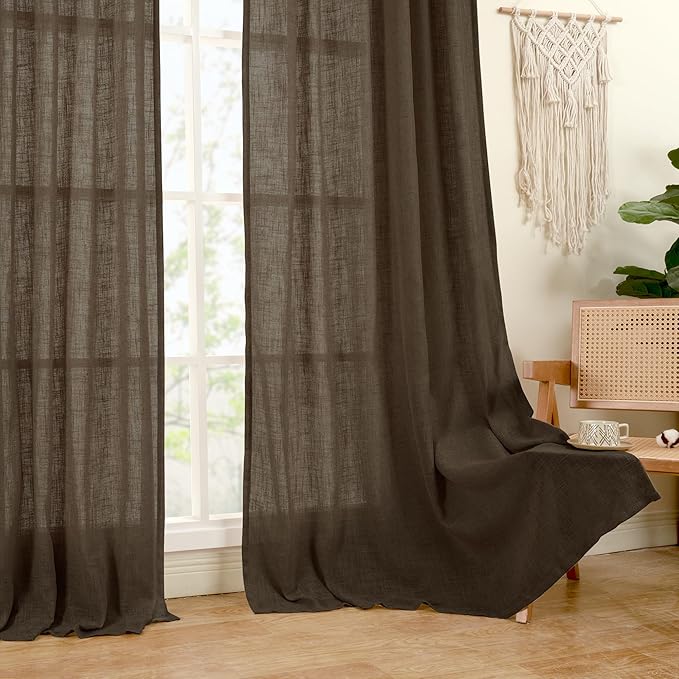 LAMIT Dark Brown Sheer Linen Curtains, 102 inch Light Filtering Semi Sheer - Image 9