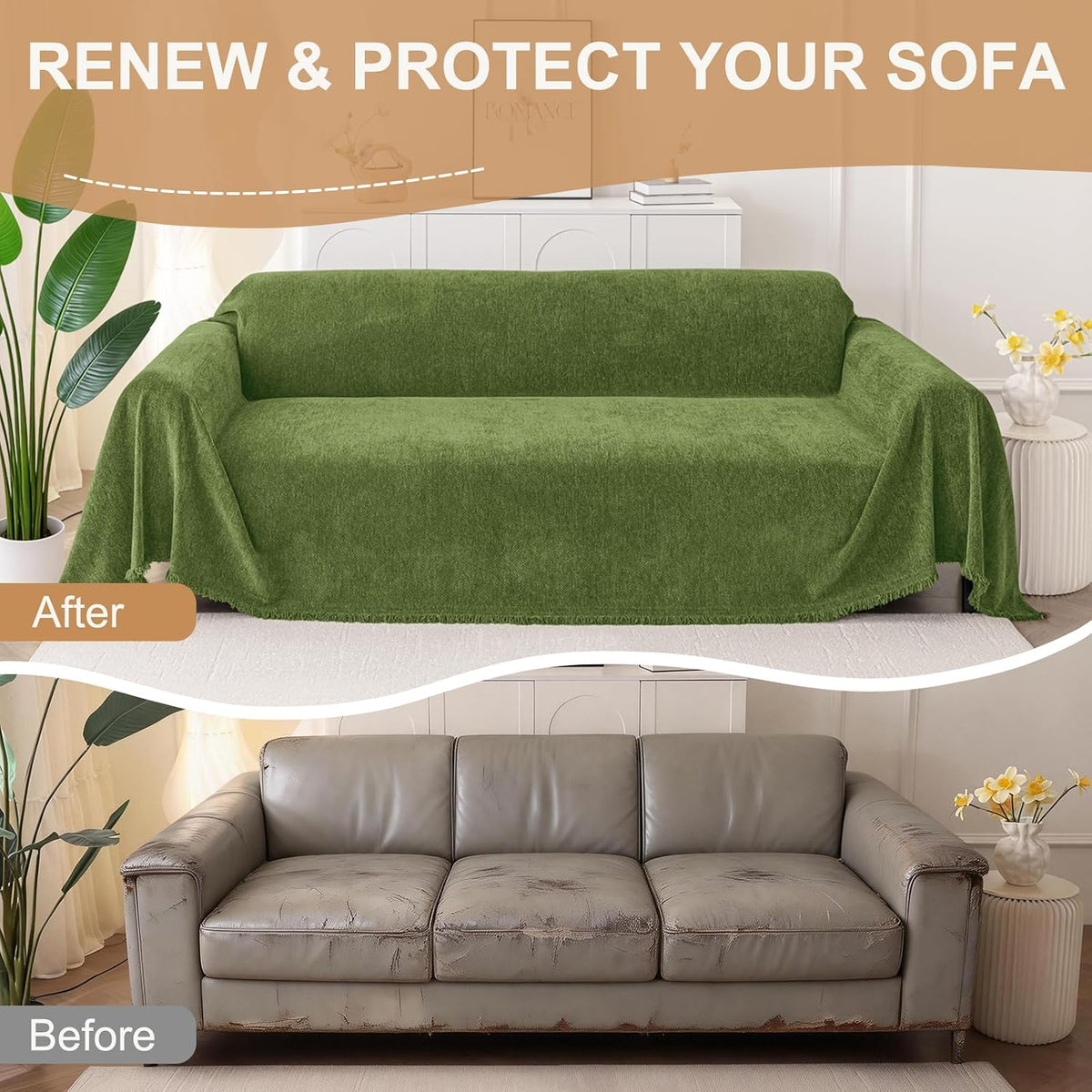 Smiry Couch Cover for Dogs, Chenille Sofa Covers for 3 Cushion Couch