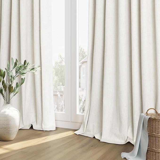 Guken Cream 100% Blackout Linen Curtains 102 Inch Length 2 Panels Set - Image 8