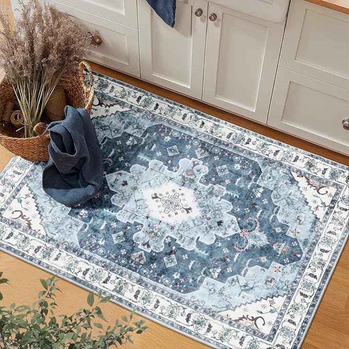 SERISSA Boho Rugs for Entryway, 2x3 Blue Entryway Rug Non-Slip Washable Small - Image 7