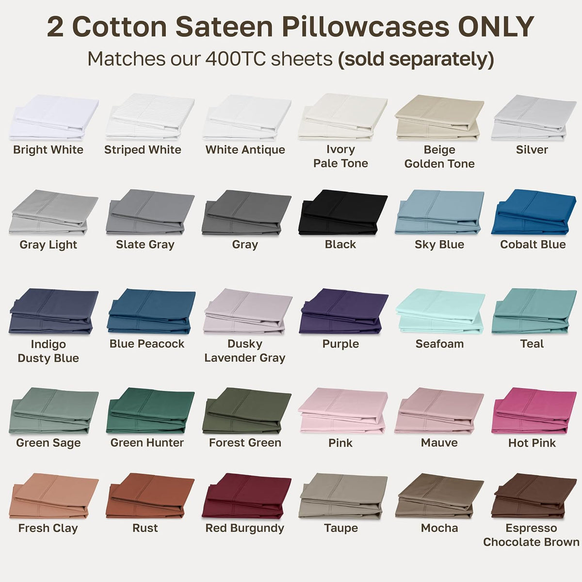 California Design Den 2-Pack Pillow Cases Standard Size, 100% Cotton Sateen