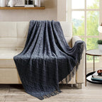 BOURINA Navy Throw Blanket 50 x70 Inches Jacquard Argyle Throw Textured Solid - Image 3