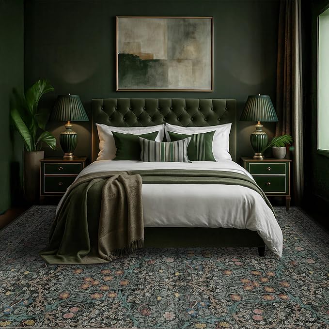 Washable Dark Green Rug for Living Room - Image 3