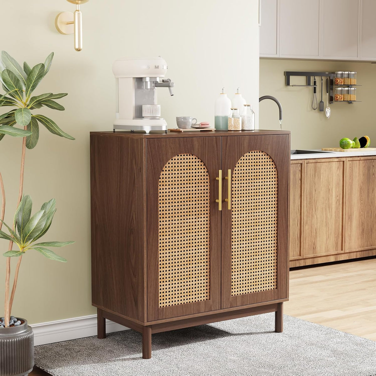 Tribesigns Set of 2 Rattan Sideboard, 59” Buffet Cabinet with Storage
