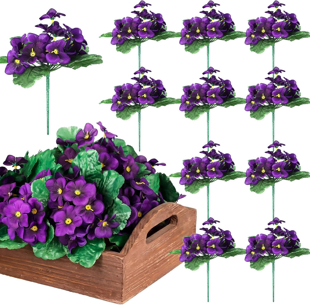 10 Pcs Artificial African Violets, Purple 9 Inches Flowers