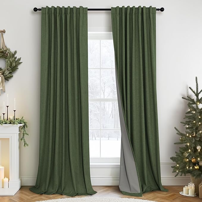 Olive Green Blackout Curtains for Bedroom 96 Inches Long Floor Length 2 Panel by Pitalk
