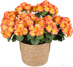 Artificial Fall Flowers for Outdoors, 6PCS Silk Geraniums, Sunset