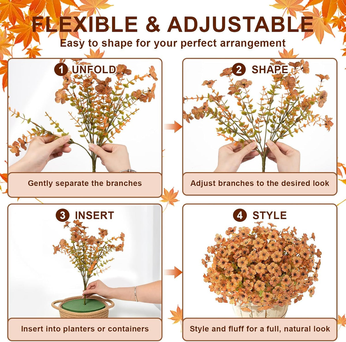 Artificial Fall Flowers for Outdoors, 24 PCS UV Resistant Faux Daisy Mums