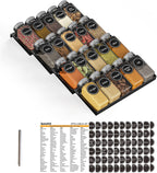 SpaceAid Spice Drawer Organizer with 28 Spice Jars, 386 Spice Labels, 4 Tier Seasoning Rack Tray Insert for Kitchen Drawers, 13" Wide x 17.5" Deep