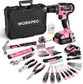 WORKPRO 20V Pink Cordless Drill and 141-Piece Home Tool Kit for Women
