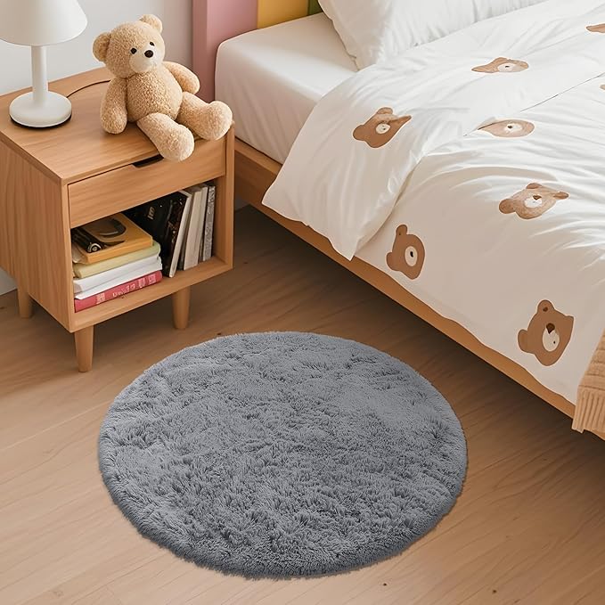 OLANLY Light Grey Round Rugs for Bedroom - Image 3