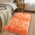Soft Runner Rugs for Bedroom Hallways, 2x4 Tie-Dyed Orange Fluffy Shag Throw by Ailyei
