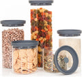 Glass Kitchen Storage Containers with Airtight Silicone Lids, BPA-Free Pantry Glass Jars with Airtight Lid for Pantry Meal Prep, Pasta and Food – Set of 5 with Portion Tool