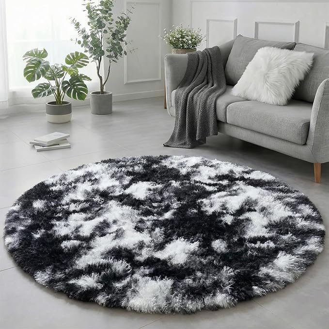 Amdrebio Black White Grey Circle Rug 6Ft Round Area Rugs by Amdrebio