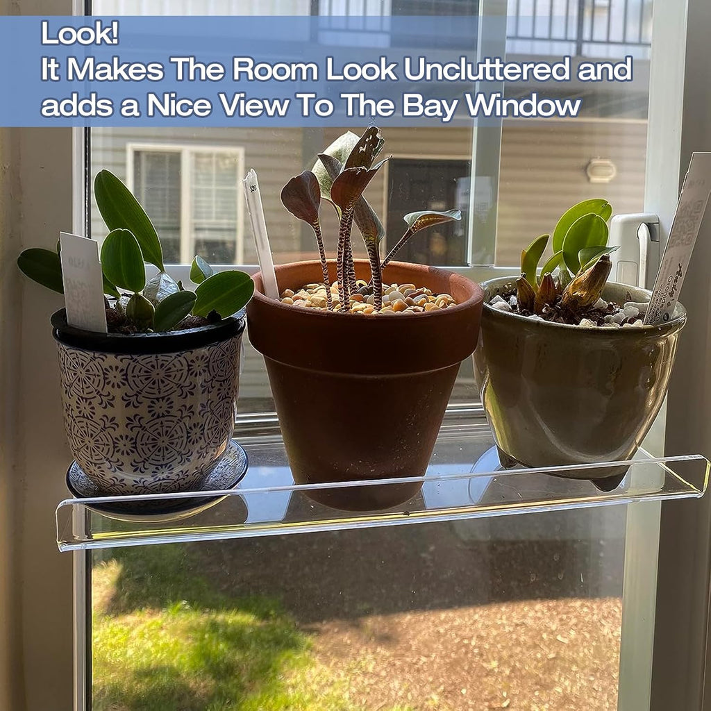 2 Pack 12 Inch Acrylic Window Boxes Plant Shelves, with Suction Cup Window Sill Extender, for Indoor/Outdoor Succulents, Micro Greens, Seed Starter Pots, Herb Planters