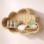 Bear Water Hyacinth Wicker Wall Shelf for Nursery, Rattan Shelf
