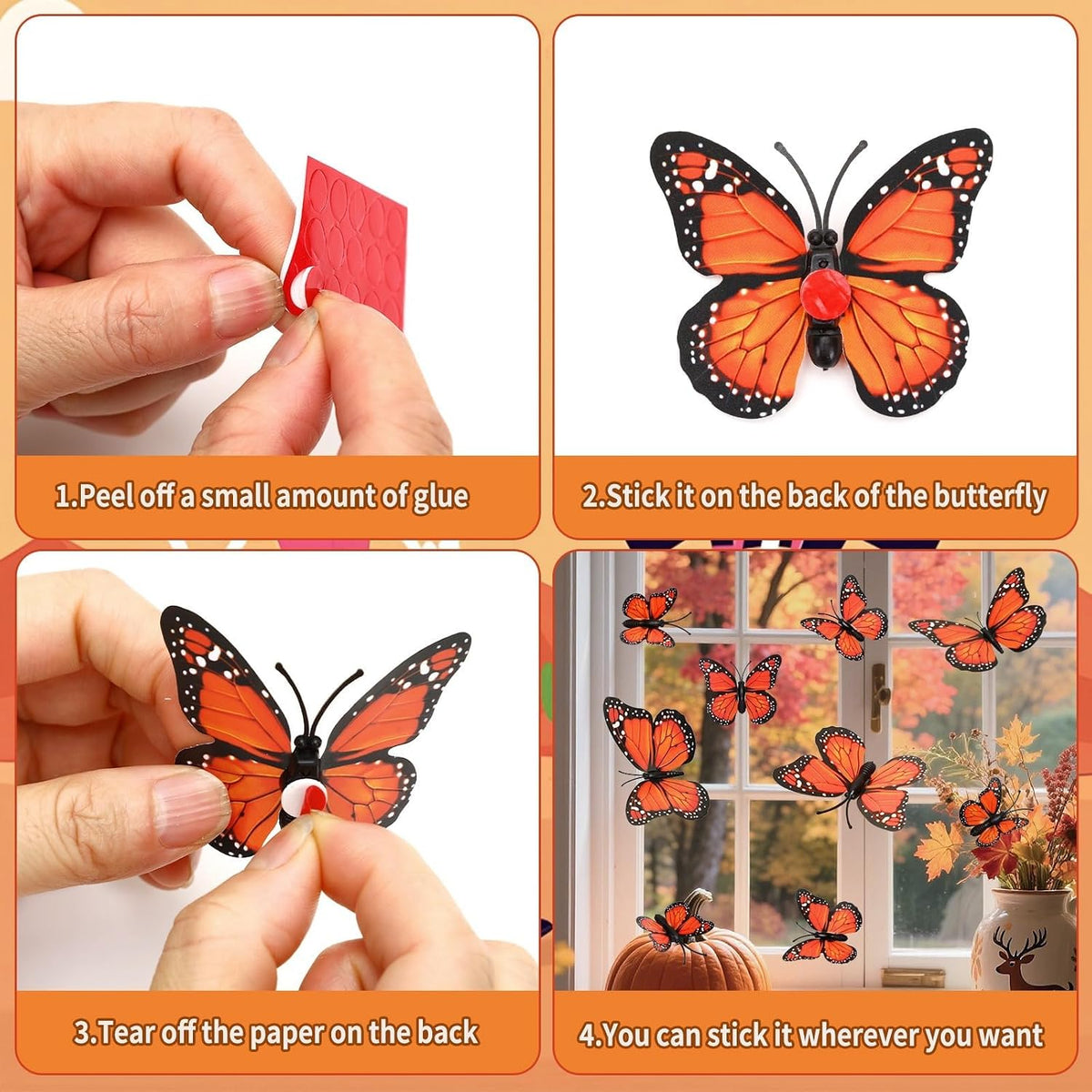 60Pcs Monarch Butterfly Decorations, Monarch Wall Stickers