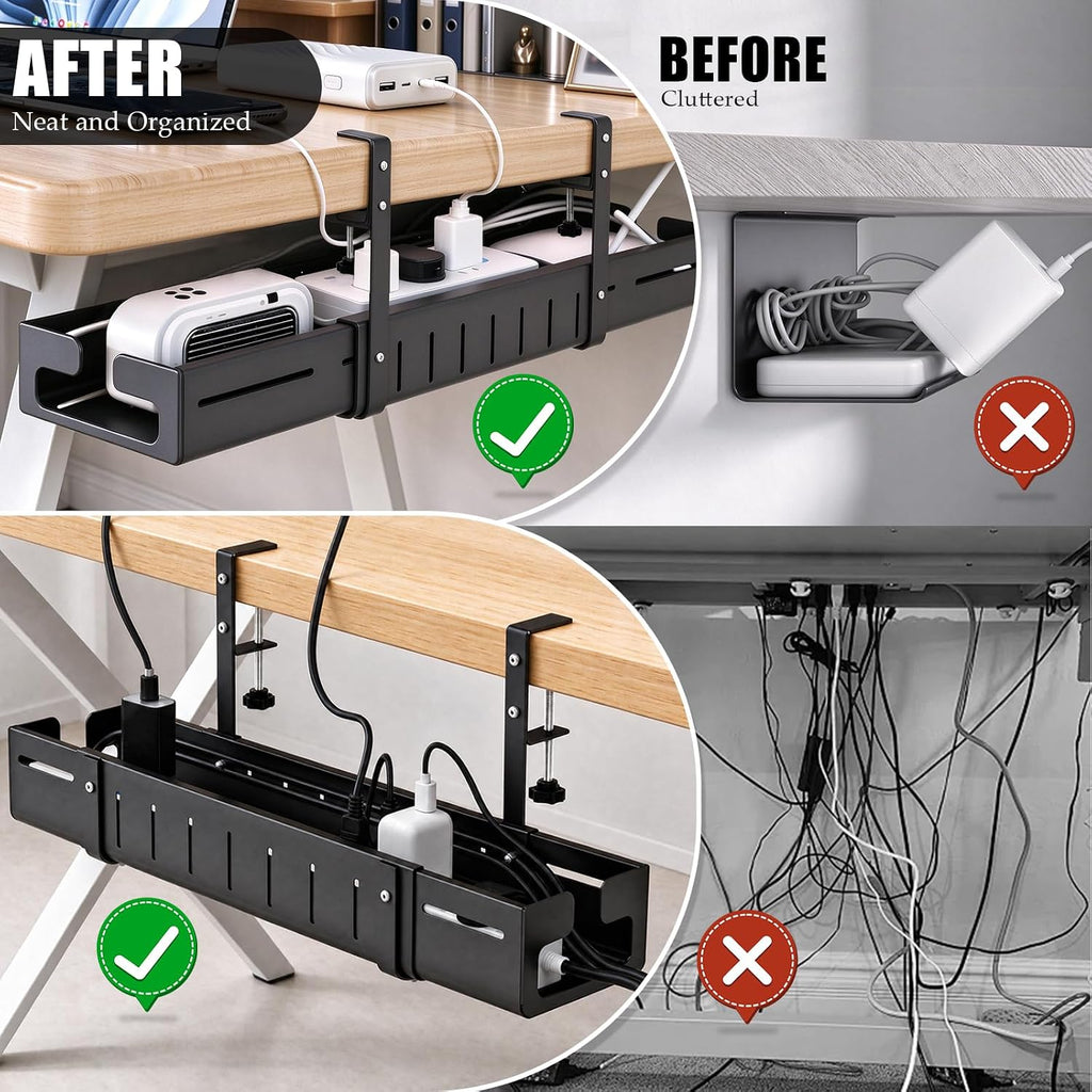 Under Desk Cable Management Tray, Expandable 25.5"- 42.5" Cable Organizer
