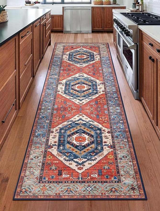 SERISSA Runner Rug for Hallways, Long Boho Rug Vintage Rust Hallway Stair Ultra - Image 7