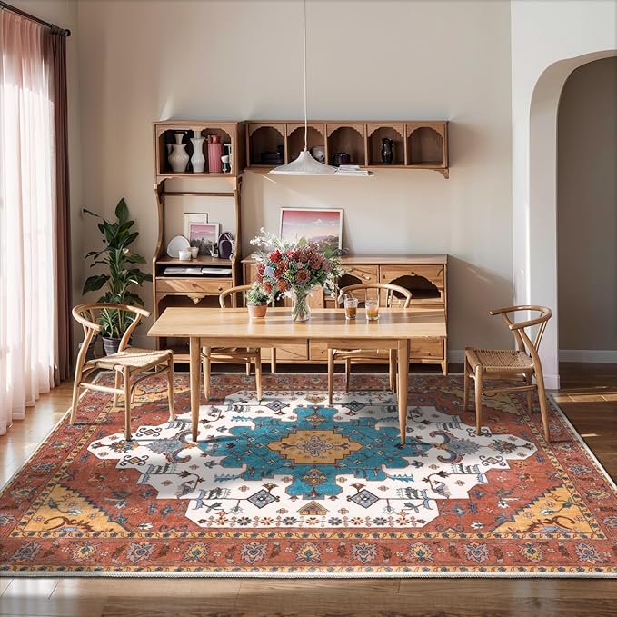 SERISSA Boho Area Rug 5x7 Orange, Washable Large Rugs - Image 5