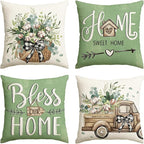 AVOIN colorlife Bless Our Home Farmhouse Eucalyptus Leaves Throw Pillow Covers by AVOINcolorlife
