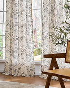 Lazzzy Farmhouse Linen Curtains Black Floral Curtains 90 Inch Length Back Tab - Image 8