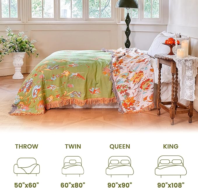 MSGKV Boho Throw Blanket 50"x60" Floral 100% Cotton Blanket - Image 5