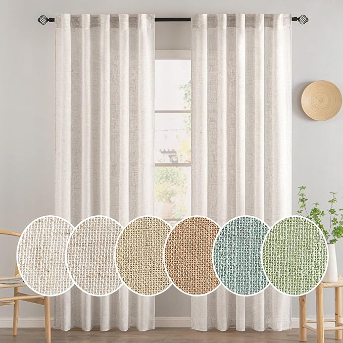 MIULEE White Linen Curtains 84 Inch Length 2 Panels - Image 2